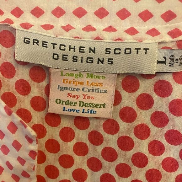 Gretchen Scott Sz L Pink Diamond Polka Dot Print Scoop Neck Pocket Cotton Dress - Picture 5 of 8